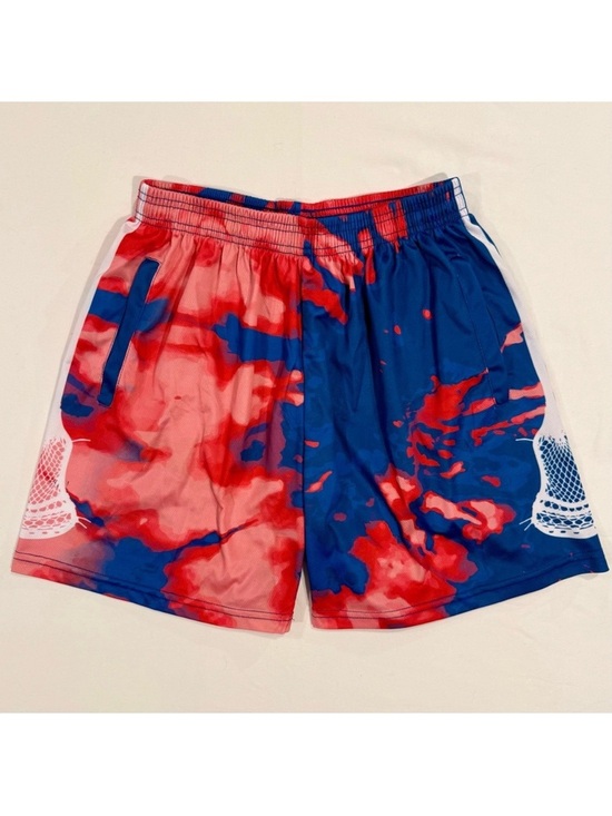 ChalkTalk Sports Other - ChalkTalk Sports Lacrosse Shorts Mens Small Beckett Spiral Tie-Dye Red Blue USA